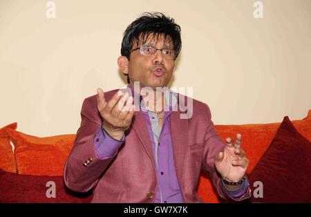 Bollywood actor filmmaker Kamaal Rashid Khan press conference telephonic conversation filmmaker Kumar Mangat Pathak Mumbai Stock Photo