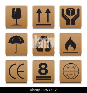 fragile, box, icon, cardboard, vector, symbol, sticker, care, background, handle, illustration, packaging, package, sign, cargo Stock Vector
