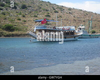 Yalıkavak is a town near Bodrum in Muğla province, Turkey, Roman submerged Archaeological Site Stock Photo