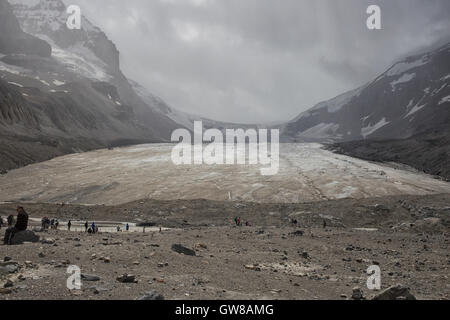 Retreating toe of the Athabasca glacier in Canada. Stock Photo