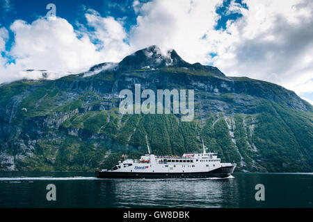 Passenger ferry in Geiranger fjord, Norway Stock Photo
