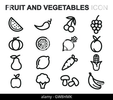Fruits and vegetables vector line icons set. Fruit, Vegetable, Apple ...