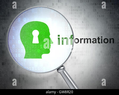 Data concept: Head With Keyhole with optical glass on digital ...