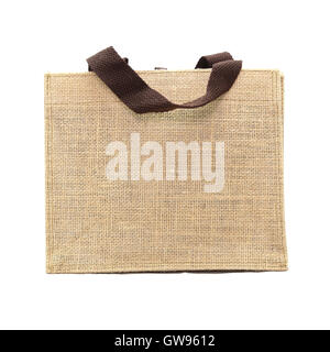 Shopping bag made out of recycled sack on white background Stock Photo