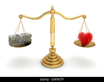 love or money scales concept  3d illustration Stock Photo