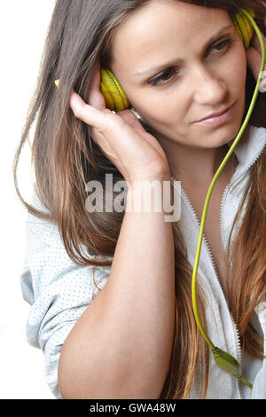 beautiful young woman listening music Stock Photo