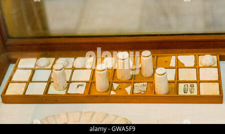 Egypt, Cairo, Egyptian Museum, Senet game. The board (JE 45803) comes from Abu Rawash, the pawns (JE 98212)  from Saqqara. Stock Photo