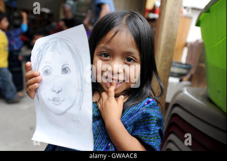 A maya indigenous girl at preschool in San Antonio Palopo, Solola, Guatemala. Stock Photo