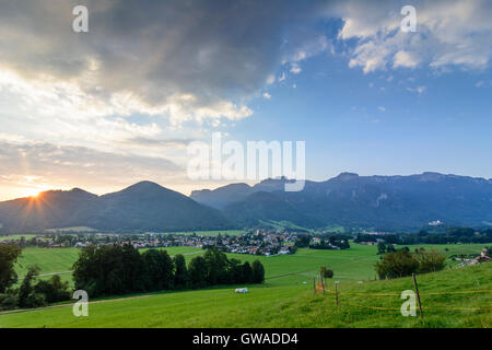 Aschau im Chiemgau: view to town Aschau im Chiemgau and mount Kampenwand, Germany, Bayern, Bavaria, Oberbayern, Chiemgau, Upper Stock Photo