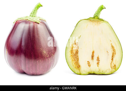 Fresh raw eggplant isolated on white background. Stock Photo