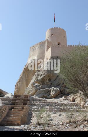 Nakhal Fort is a large fortification in the Al Batinah Region of Oman. It is named after the Wilayah of Nakhal. The fort houses Stock Photo