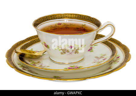 Tea in an antique fine china cup. Stock Photo