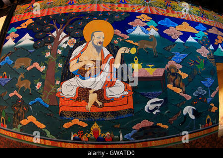 Traditional paintings inside the Paro Dzong, Paro, Bhutan. Stock Photo