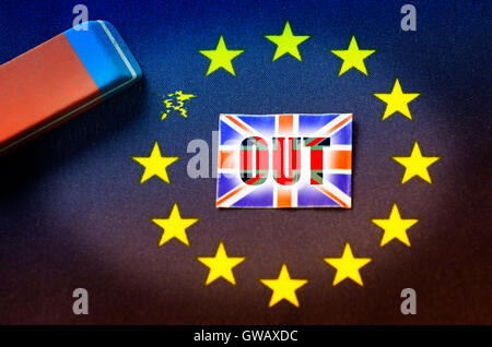 From EU flag star is erased out, symbolic photo Brexit, Aus EU-Fahne wird Stern ausradiert, Symbolfoto Brexit Stock Photo