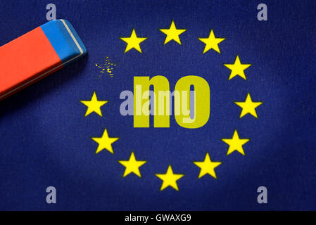 From EU flag star is erased out, symbolic photo Brexit, Aus EU-Fahne wird Stern ausradiert, Symbolfoto Brexit Stock Photo