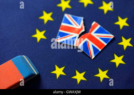 EU flag with erased out star, symbolic photo Brexit, EU-Fahne mit ausradiertem Stern, Symbolfoto Brexit Stock Photo