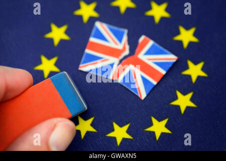 EU flag with erased out star, symbolic photo Brexit, EU-Fahne mit ausradiertem Stern, Symbolfoto Brexit Stock Photo