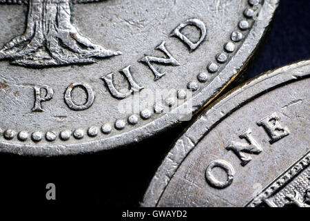 British one-pound coins, Britische Ein-Pfund-Muenzen Stock Photo