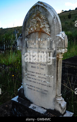 Gravestone at the graveyard in Pilgrim's Rest, an old Gold mining town in South Africa declared a national monument. Stock Photo