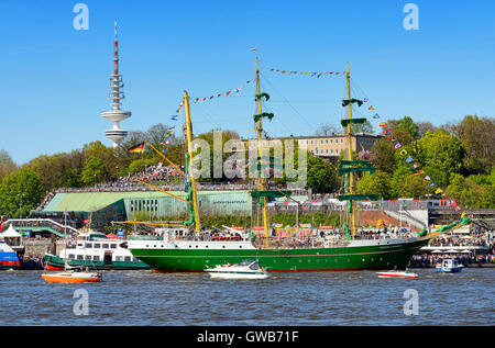 Finish parade for the harbour birthday with the sailing ship Alexander von Humboldt II in Hamburg, Germany, Europe, Einlaufparad Stock Photo