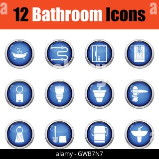 Bathroom icon set.  Glossy button design. Vector illustration. Stock Vector