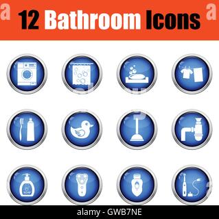 Bathroom icon set.  Glossy button design. Vector illustration. Stock Vector