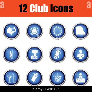 Set of twelve Night club icons. Glossy button design. Vector illustration. Stock Vector
