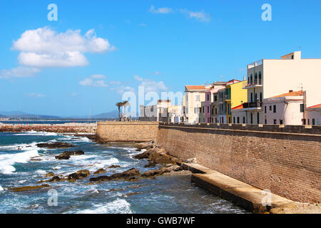 Promenade in Alghero old town, Sardinia, Italy Stock Photo