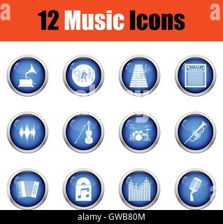 Set of musical icons.  Glossy button design. Vector illustration. Stock Vector