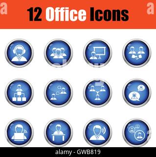 Office icon set. Glossy button design. Vector illustration. Stock Vector