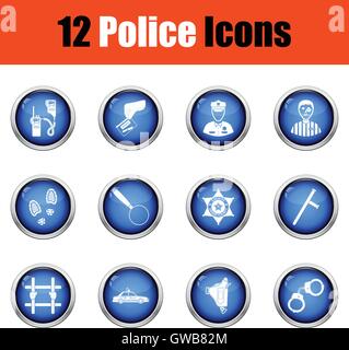 Set of police icons.  Glossy button design. Vector illustration. Stock Vector