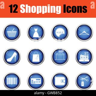 Shopping icon set.  Glossy button design. Vector illustration. Stock Vector