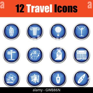 Travel icon set.   Glossy button design. Vector illustration. Stock Vector