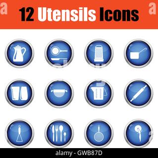 Utensils icon set.  Glossy button design. Vector illustration. Stock Vector