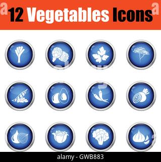 Vegetables icon set.  Glossy button design. Vector illustration. Stock Vector