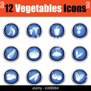 Vegetables icon set.  Glossy button design. Vector illustration. Stock Vector