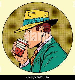 Retro man drinking coffee Stock Vector