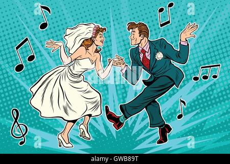 dancing bride and groom Stock Vector