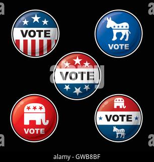 Vote Badges - American Republican &amp Democratic Parties Stock Vector