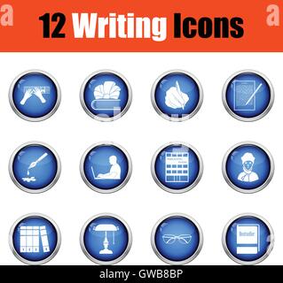 Set of writer icons. Glossy button design. Vector illustration. Stock Vector