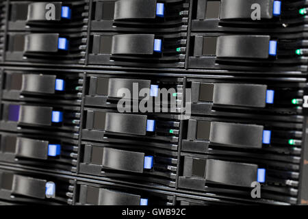 SAN Storage Hard Drives In Large Datacenter Stock Photo