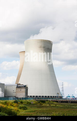 Cooling towers near the Doel nuclear power plant. Stock Photo
