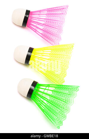 three shuttlecock badminton on a white background Stock Photo