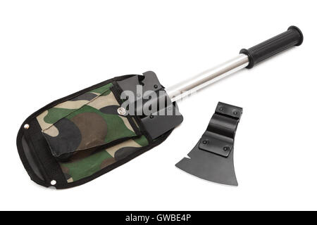 shovel and an ax on a white background Stock Photo