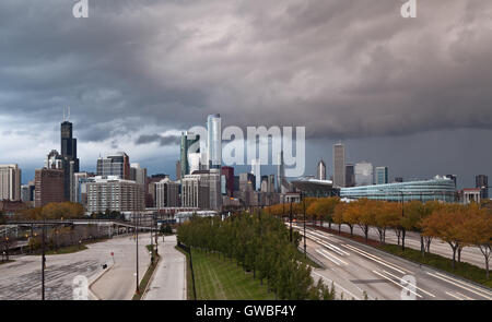 City of Chicago. Image of Chicago downtown with dramatic sky. Stock Photo