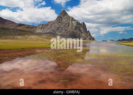 Lake and Peak of Anayet in the Pyrenees of Huesca, Spain. Stock Photo