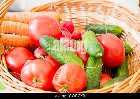 Mix of various vegetables in the basket Stock Photo