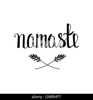 Namaste hand drawn lettering. Hello or welcome in India, Asia. Beautiful calligraphic text on white background. Stock Vector