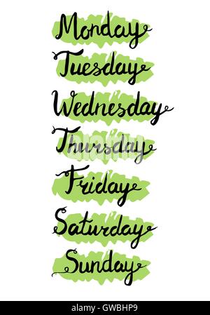 Lettering days of the week - Monday, Tuesday, Wednesday, Thursday ...