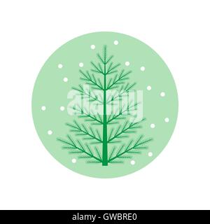 Vector illustration of Christmas tree with snowflakes on a colored circle background. Stock Vector